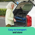Medline Ultra Lightweight Transport Wheelchair for Adults, Foldable, 19-Inch Seat Width, Blue Frame, Black Upholstery