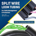 GS Power 1/2 Inch x 25ft Split Wire Loom Tubing, Split Cable Sleeve Cord Protector for Industrial Electrical Wires, Automotive Wire Cover Flexible, High Temperature Cable Conduit, Wrap