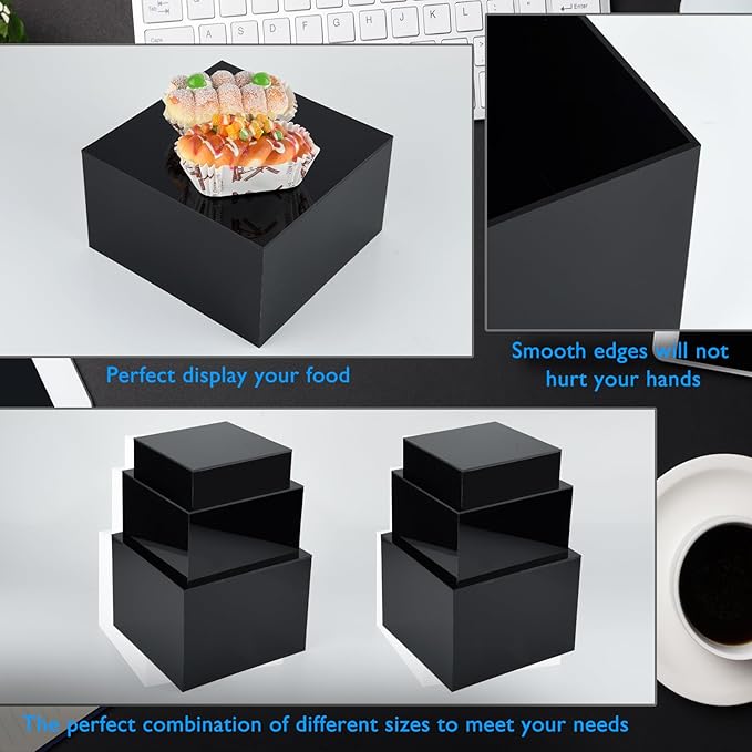 6Pcs Black Buffet Risers Acrylic Boxes Display Risers Food Risers for Buffet Table Display Riser for Platter Parties Weddings Catering Dessert Collectibles Figures Show ( 6''x7''x8'')