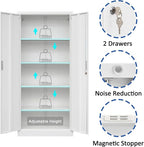BESFUR Metal Storage Cabinet with 5 Adjustable Shelves and 2 Lockable Doors, 71" White Garage Metal Cabinet, Locking Cabinet for Office, School, Garage