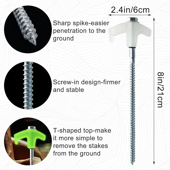 Screw in Tent Stakes Heavy Duty,8 Inch Ground Anchors Screw in,Metal Stakes with Hex Head Driver,Camping Tent Accessories (8, Orange)