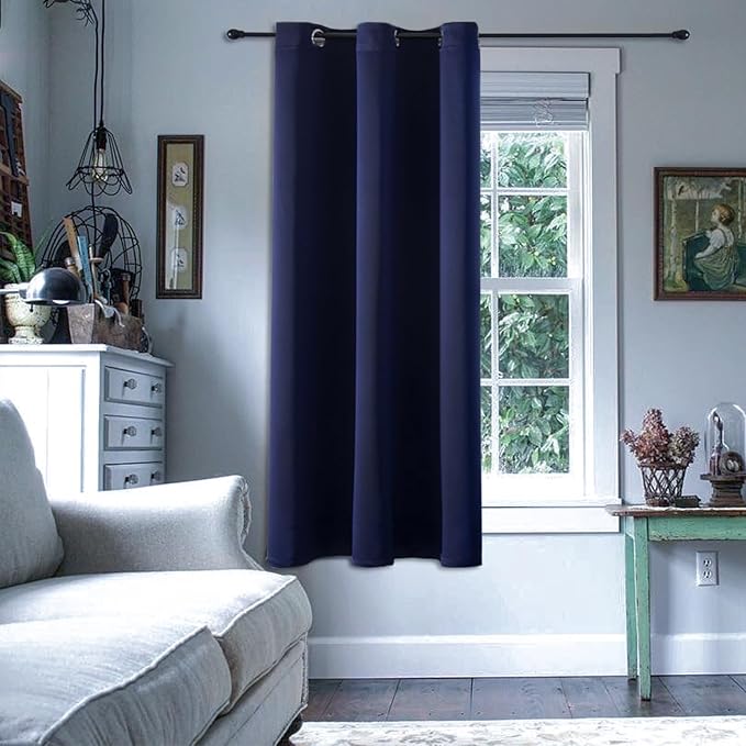 ChrisDowa Blackout Curtains 45 Inches Long for Living Room, Grommet Thermal Insulated Room Darkening Curtains for Bedroom (1 Panel Set, Navy Blue, 38W x 45L)