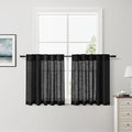 Nanspring Black Cafe Linen Curtains 24 Inch Length 2 Panels Privacy Semi Sheer Curtains for Small Window Kitchen Back Tab Rod Pocket Short Sheer Bathroom Curtain 36x24 Inches