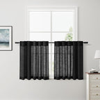 Nanspring Black Cafe Linen Curtains 24 Inch Length 2 Panels Privacy Semi Sheer Curtains for Small Window Kitchen Back Tab Rod Pocket Short Sheer Bathroom Curtain 36x24 Inches