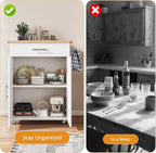 Kitchen Island Cart, Small Kitchen Island with Storage - Large Drawer, Adjustable Shelf & Towel Rack, Mobile Rolling Kitchen Island with Wheels, Space-Saving White Kitchen Organizer for Dining Room