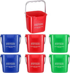 Roshtia 6 Pcs 3 Quart Cleaning Bucket Small Sanitizing Square Bucket Detergent Pail for Home Commercial Restaurant Kitchen Office School(Red, Blue, Green)