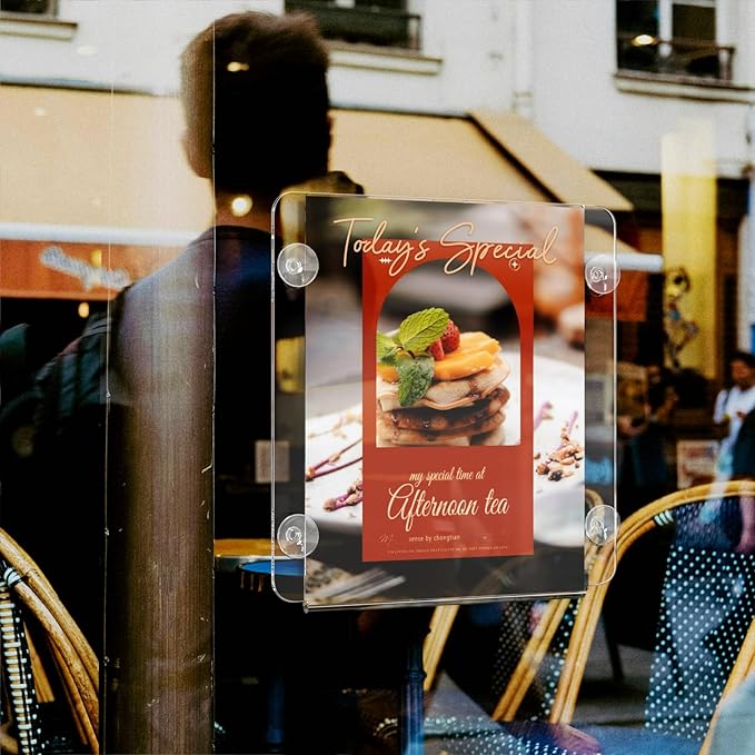 NIUBEE Acrylic Window Sign Holder with Suction Cups 8.5 X 11, Clear Acrylic Frames Glass Door Mount, Displaying Flyers, Notices and Menus, for Office, Store, Home, Restaurant (2 Pack)
