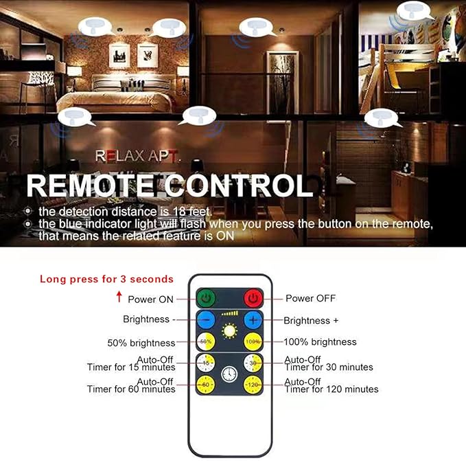 Wireless LED Spotlight, Battery Operated Picture Lights, Indoor Uplight, Puck Lights with Remote, Spot Light for Wall Art Display Dartboard Painting Accent Artwork Closet-2Pack
