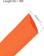 MECCANIXITY Braided Cable Sleeves Heat Shrinkable Fabric Sleeving, 1" 16ft Orange 2:1 Ratio Heat Shrinkable Cord Protector for Harness Cable, Network Cable Protection, Cable Management
