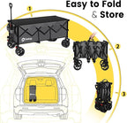 Sekey 48''L Collapsible Foldable Extended Wagon with 440lbs Weight Capacity, Heavy Duty 300L Folding Utility Garden Cart with Big All-Terrain Beach Wheels & Drink Holders. Grey