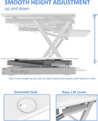 Rocelco 46" Large Height Adjustable Standing Desk Converter - Quick Sit Stand Up Triple Monitor Riser - Gas Spring Assist Computer Workstation - Retractable Keyboard Tray - White (R DADRW-46)