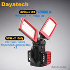 12000LM 85W Cordless LED Work Light, Dual-Head with Tripod, Compatible with Dewalt, Milwaukee, Makita 18–21V Battery, Flicker-Free, Glare-Free, Brightness Adjustable for Jobsite and Garage