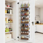 Over the Door Pantry Organizer: Pantry Organization and Storage with Hanging Basket - 9-Tier Metal Spice Rack Adjustable Shelves for Kitchen Bedroom Bathroom & Laundry Room White