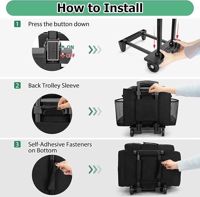 LoDrid Rolling Cleaning Caddy with Lid, Cleaning Supplies Organizer with Detachable Trolley, Cleaning Caddy Cart on Wheels with Handle and Shoulder Strap for Housekeepers, Black, Bag Only