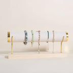 GemeShou Velvet Bangle storage oragenizer for selling,Beige bracelet storage rack for boutique store, Velvet wrap watch holder with wooden base for women girls【Bracelet holder-one tier】