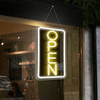 Open Signs for Business,Neon Open Sign Led,16.5"x 9",with Open/Closed Bussiness Hour Sign Set,Light for Bar Coffee Salon Store Window,12V/2A Adapter with ON/OFF Switch (Yellow/White Vertical)