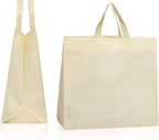 Simply Cool 50 Pack Reusable Eco-Friendly Grocery Shopping Bags 12.6"x6.3"x11.8" Durable, Recyclable, Washable, Foldable, Portable Tote Bags Bulk (50 Pack,Cream)
