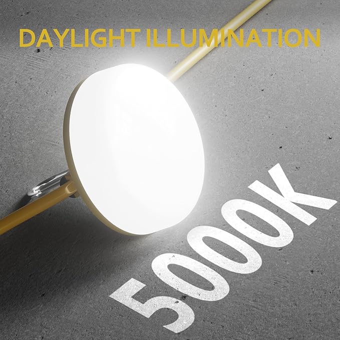 LED Construction String Lights 50FT, 5000 LM, 5000K Daylight LED String Work Lights, 50W Temporary Lighting for Job Site Outdoor Indoor, IP65 Waterproof Temporary Construction Lights, ETL Listed