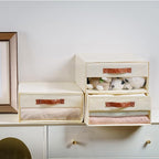 Closet Organizers and Storage Bins, Stackable Storage Drawers, Fabric Organizer Bins with Drawers,Stackable Closet Bins with Clear Window for Bedroom, Shelf,Room15.7"x 12.6"x 6.7"(Beige)