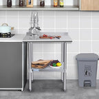 Hally Stainless Steel Table for Prep & Work 18 x 24 Inches, NSF Commercial Heavy Duty Table with Undershelf and Backsplash for Restaurant, Home and Hotel