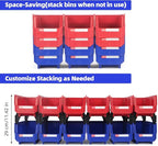 Stackable Storage Bins 12 Pack (11x5x5 Inch), Plastic Stackable Storage Organizer Bins Wall Mounted Hanging Samll Parts Bin for Garage, Workbench & Office (Blue & Red)