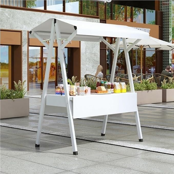 Foldable Food Cart for Business, Lightweight Farmers Market Stalls with Awning, Vendor's Stall Kiosk for Sale Hot Dog, Ice Cream, Food(White,70.9in)