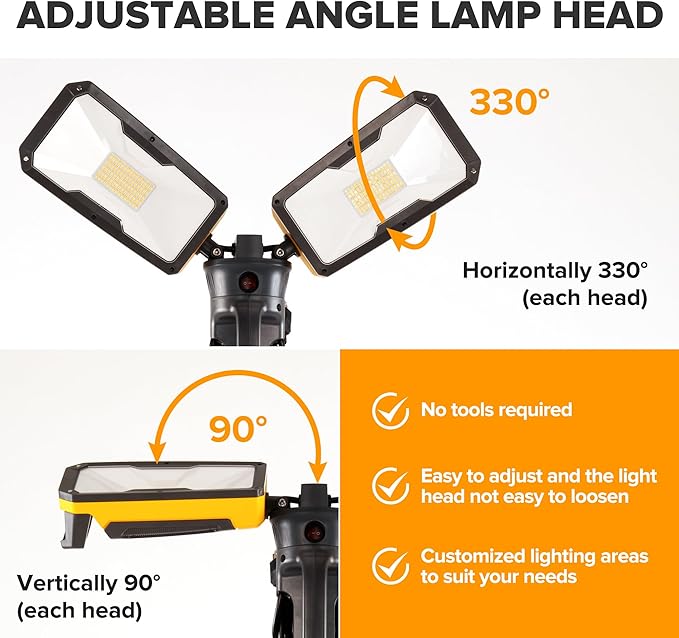 LUTEC 【Upgraded】 6290Max 11000 Lumen 92W Dimmable LED Work Light with Telescoping Tripod, Adjustable Color Temperature Dual-Head Work Light with Stand and 8 Ft 3-Prong Power Cord