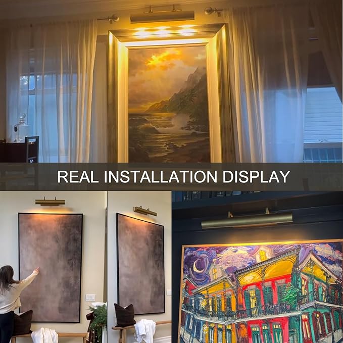 Picture Light for Wall 18" Brass Picture Lights Hardwired 3-Light Gold Picture Frame Light Dimmable Art Gallery Light Accent Lighting Bathroom Wall Sconce for Artwork Poster Library Display