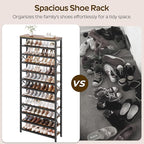 12-Tier Tall Shoe Rack Organizer, Wooden Shoe Storage for Closet Holds 48 Pairs, Sturdy Shoe Shelf with X-Shaped Metal Support, for Entryway, Bedroom, Rustic Brown and Black SS212BR