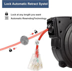 Retractable Extension Cord Reel, 65 Feet 12 AWG/3C SJTOW Heavy Duty Power Cord,15 AMP Circuit Breaker, 3-Lighted Triple Outlets, Ceiling or Wall Mount Use