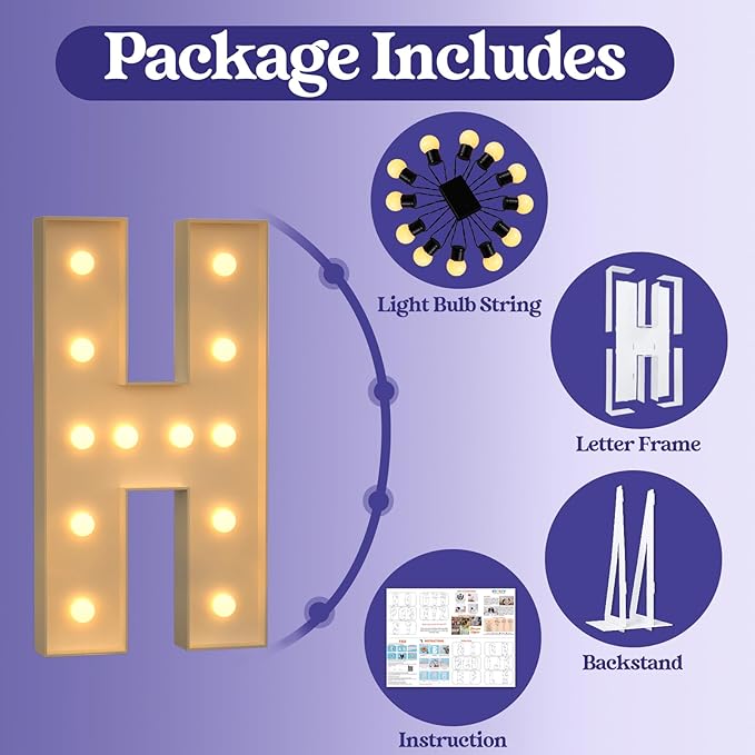 Marquee Letters 4 Feet Tall, 4FT Large Light up Letters H, Big Sign H with Warm White Light for Birthday HOCO Wedding Proposal Engagement Graduation Party Backdrop Decorations