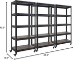 HOMEDANT House 5-Tier Metal Rolling Cart Shelf Rack Casters Heavy Duty Laminated Wheel Shelving Unit Adjustable Utility Storage Shelves Organizer Shelf Kitchen Garage (3, (S) 24.4" W, Black)