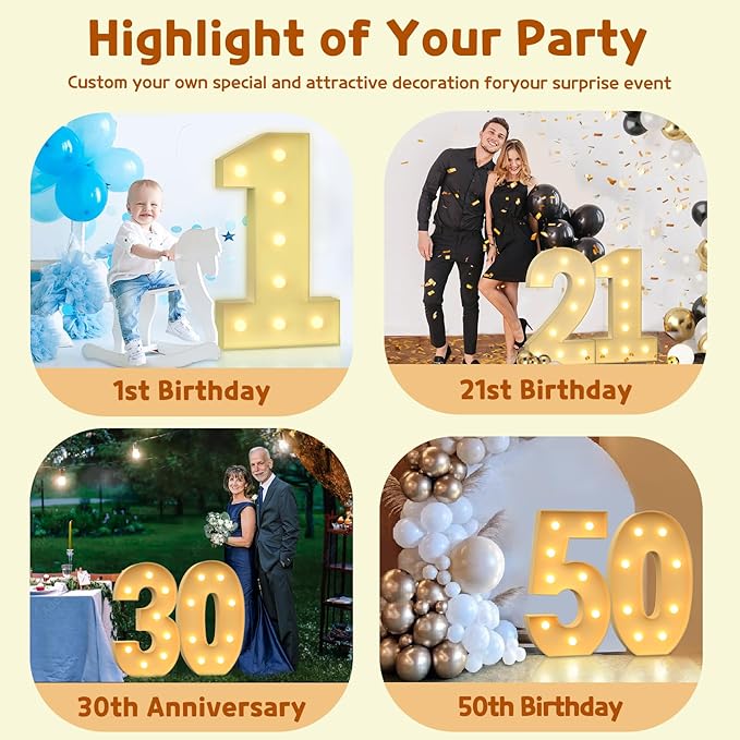 imprsv 3FT Marquee Numbers, Light Up Numbers for 30th Birthday Decorations, Light Up Sign 3 for Wedding Anniversary Party Decor, Pre-Cut Foam Board Kit