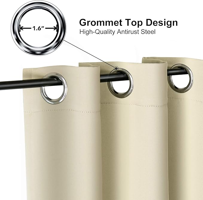 ChrisDowa Grommet Blackout Curtains for Bedroom - Thermal Insulated Room Darkening Curtains for Living Room (1 Panel Set, Beige,42W x 84L)