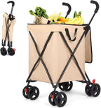 27 Gal/180 LBS Capacity Shopping Cart, Upgrade Huge Grocery Cart on Wheels,Heavy Duty Foldable Utility 360° Rolling Swivel Wheels for Shopping Picnic Groceries Laundry (Khaki)