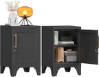 Bestoo Metal Locking Cabinet, 23.6" H Locker with 1 Magnetic Door and 1 Adjustable Shelve, Small Lockable Nightstand, Black Bedside Storage Cabinets for Bedroom, Home, Office, School
