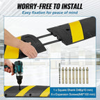 VEVOR 2PCs 6 ft/72'' Rubber Speed Hump, 2 Channel, 22000 lbs Capacity Heavy Duty Traffic Speed Bump, with High Reflective Yellow Strip 8 Expansion Screws and 1 Drill, for Asphalt Concrete Gravel Roads