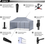 ABCCANOPY Heavy Duty Easy Pop up Canopy Tent with Sidewalls 10x20, Gray
