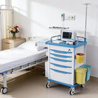Medical Rolling Crash Cart with Wheels-CPR Board, IV Pole, O2 Holder, Trash Bin, Silent Casters,Drawers with Dividers, Emergency Cart for Clinic, Hospital, Nursing Center