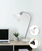 HarvestLand Halo Silver White Adjustable Desk Lamp – Reading Lamp, Pharmacy Style Metal Desk Lamp, Industrial Table Lamp with Solid Base for Bedside Table, Task Lamp Home Office, Christmas Gifts