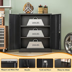 Metal Storage Cabinet, 36" H Locking Storage Cabinet with 2 Adjustable Shelves, Metal Cabinets for Garage, Home, Office, Utility Room-Black