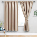 JIUZHEN Blackout Curtains for Bedroom - 70 x 63 Inch Extra Wide Privacy Assured Thermal Insulated Room Darkening Sliding Door Curtains for Living Room, Set of 2 Panels with Tiebacks, Beige