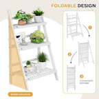 Bamboo Bookshelf 3-Tier Ladder Shelf, 39.4” Freestanding Open Bookcase Book Shelf Bathroom Storage Shelf Unit Plant Stand for Small Space, Living Room, Bedroom, Home Office, White