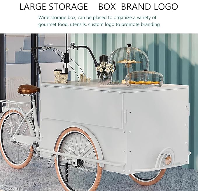Mobile Vending Bicycle Cart, Food Display Stand with Parasol, Large Storage Space, Perfect for Shopping Malls, Events, Streets(Black)