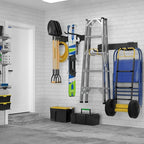 32 Inches Garage Storage, Garage Organization, Wall Mount Garden Tool Organizer, Max 300lbs Adjustable Metal Hooks, Yard Shed Hanging Rack, Heavy Duty Shelving for Rake Broom Mop Snowboard