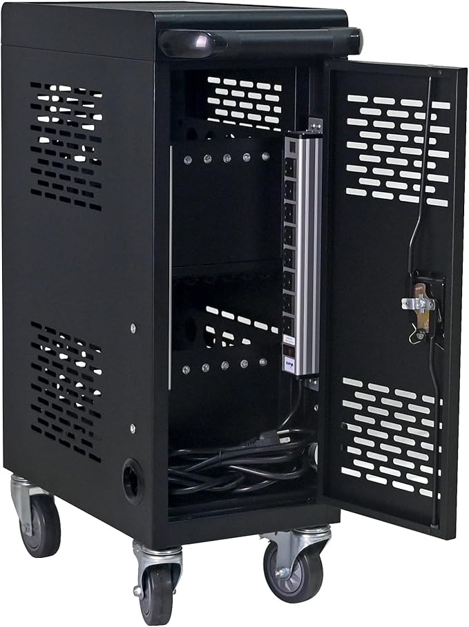 Laptop Charging Cart,16 Devices Tablet Storage Carts for pad Up to 16.3" Screen Size, Classroom Computer Mobile Charging Station for Pads, Chromebooks,Laptops, Security Storage(16 Bay-Black)