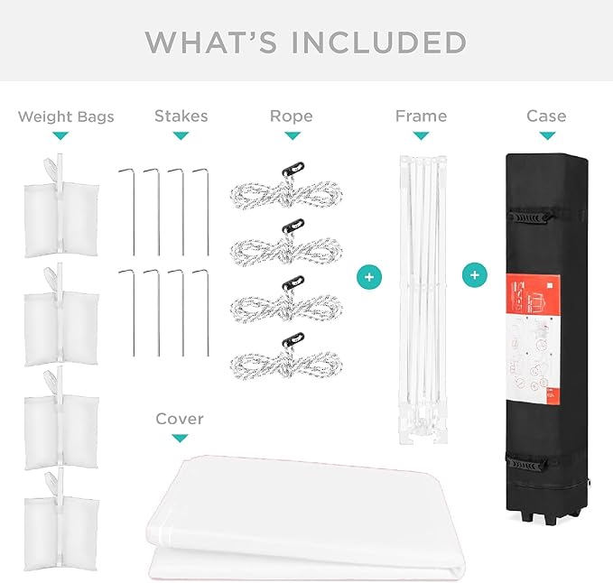 Best Choice Products 10x10ft 1-Person Setup Pop Up Canopy Tent Instant Portable Shelter w/ 1-Button Push, Case, 4 Weight Bags - White/White