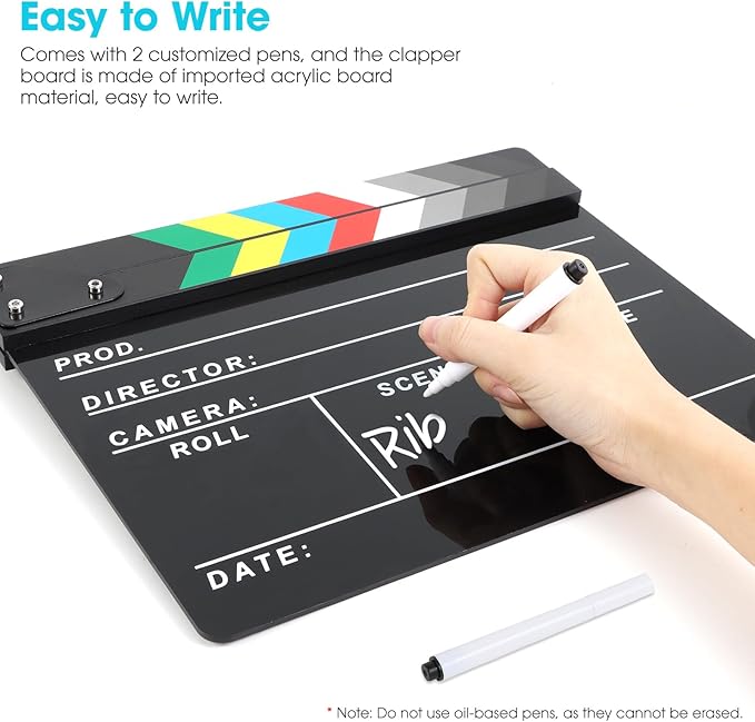 Acrylic Movie Film Directors Clapboard, Photography Video TV Cut Action Scene Slate Clapper Board Props, Black