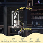 Vertical LED Open Signs for business – Super Bright - UV Printing Pattern, Remote Included - Large Size 12x30'' - Neon Open Sign for Café, Bar, Shop & Business Sign (White)