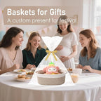 Woven Basket,Small Rope Storage Bin with Handles & Ribbon Bag, Organizer for Shelves Closets,Gift Basket Empty for Birthday,Books,Dog Toys, White&Oatmeal/3 Pack